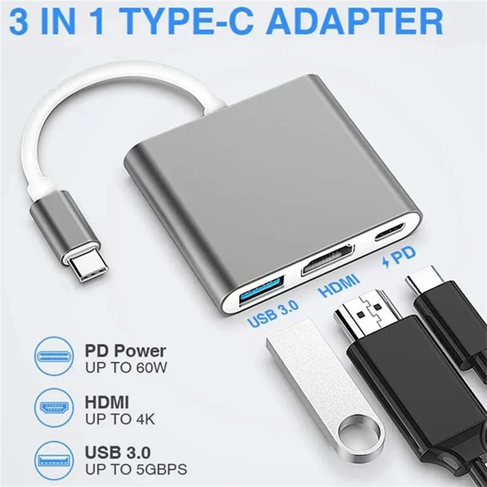 Adaptador USB C HUB 3-em-1, Tr - Hdmi Phone Adapter avaliação e preço